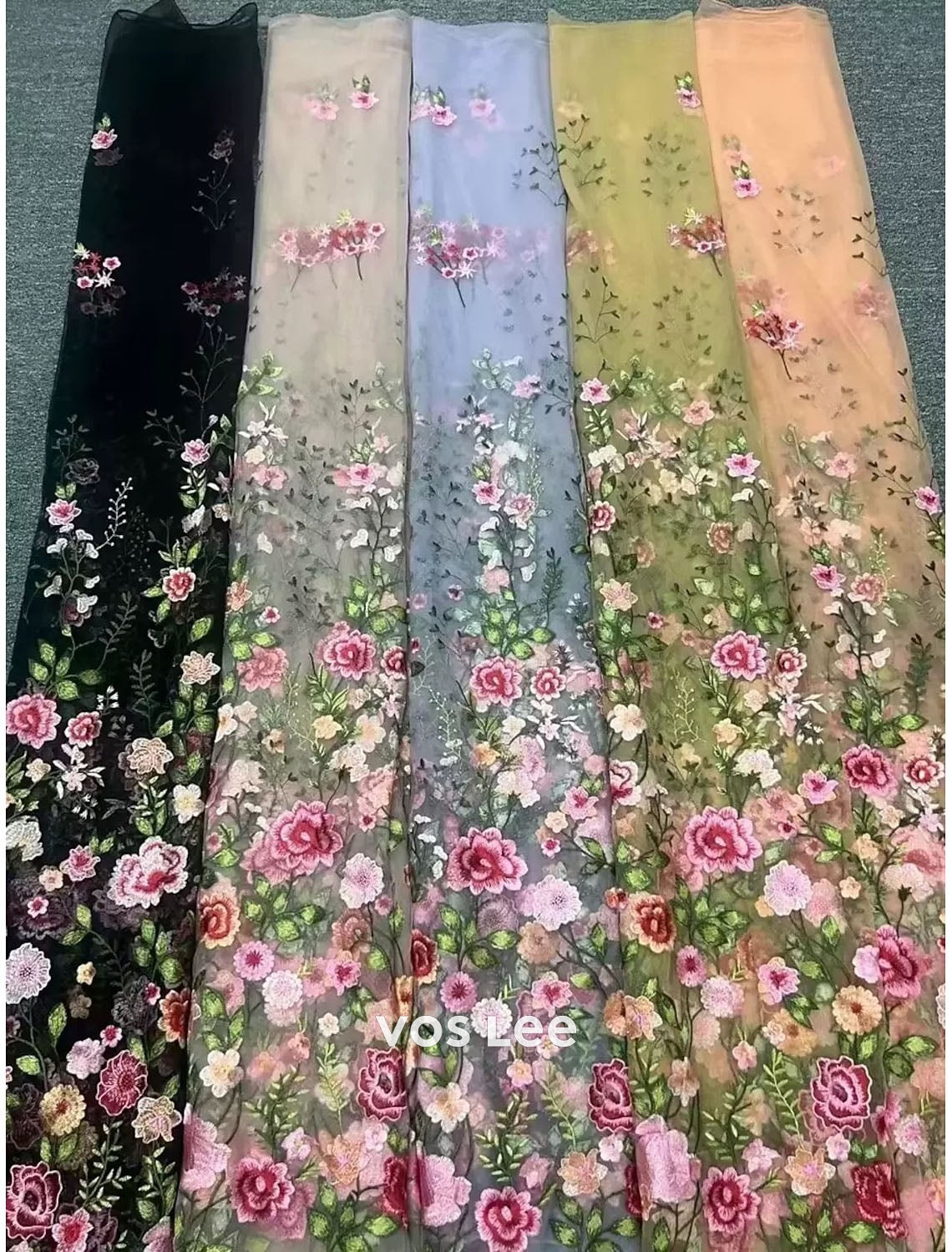 Sky Blue Floral Embroidered Maxi Dress | 3/4 Sleeve V-Neck Evening Gown