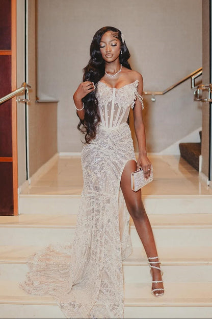 Sweetheart  Mermaid High Split Court Train Sparkle Prom Dresses