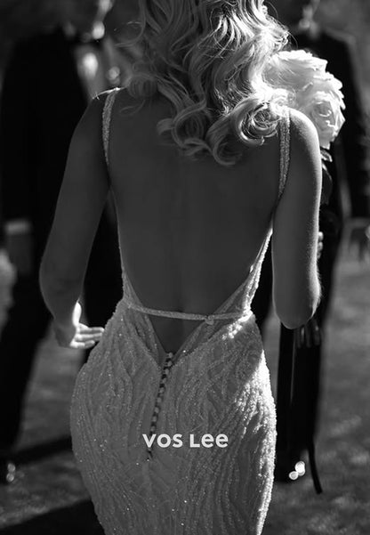 Sexy & Hot Spaghetti Straps Square Beach Mermaid Wedding Dresses with Sweep Train