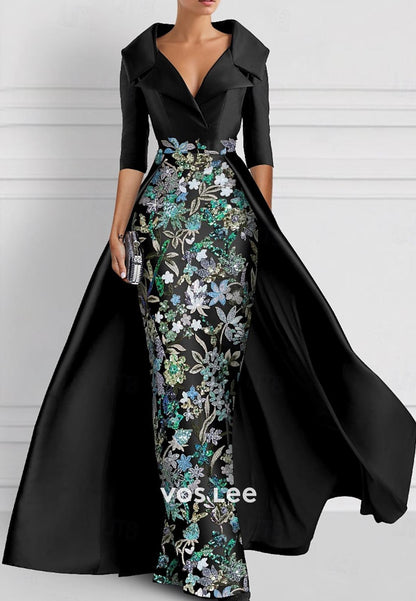 Elegant & Luxurious V Neck Embroidery Sequined Mermaid Evening Dress