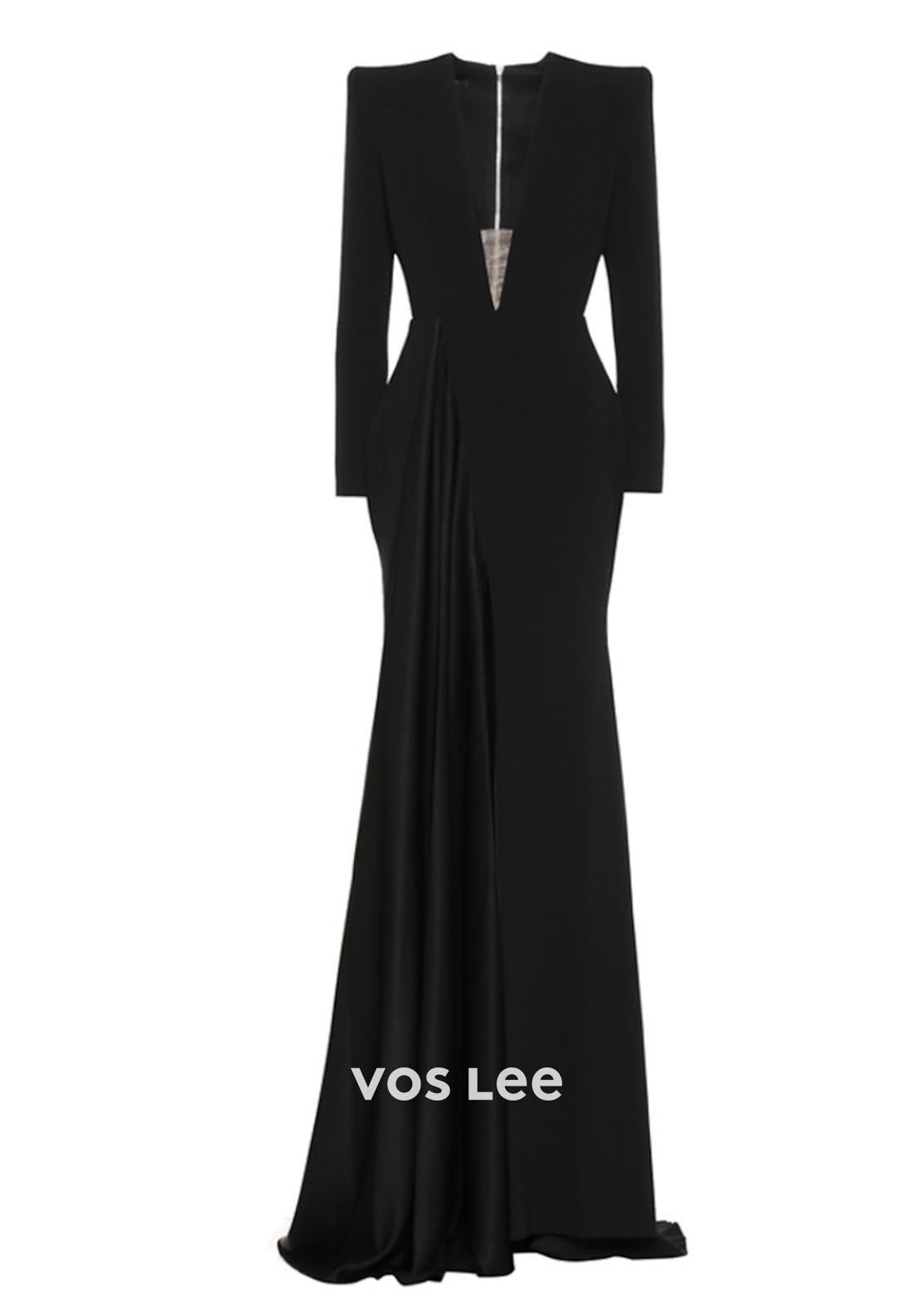 Glamorous & Dramatic A-Line Low V-Neck Pleated Evening Dress with High Slit