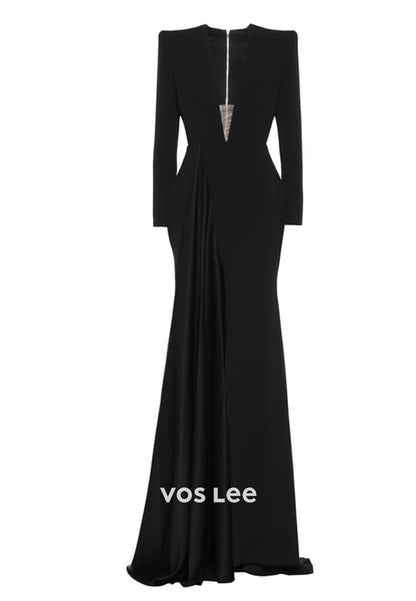 Glamorous & Dramatic A-Line Low V-Neck Pleated Evening Dress with High Slit