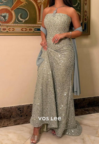 Luxury Fully Sequin Strapless Column Long Prom Dress