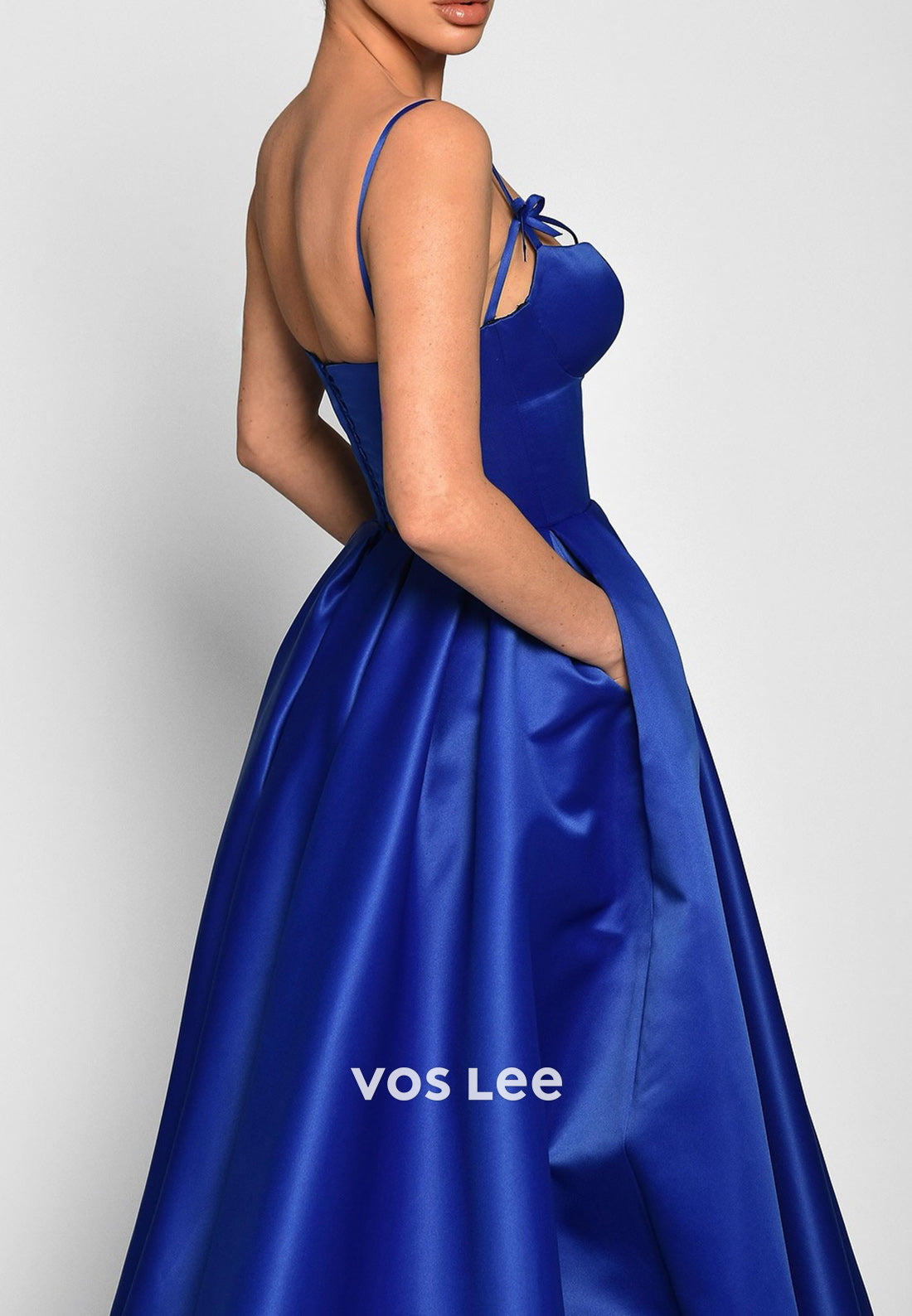 Royal Blue A-Line Spaghetti Straps Sweetheart Pleated Evening Dresses with Pockets