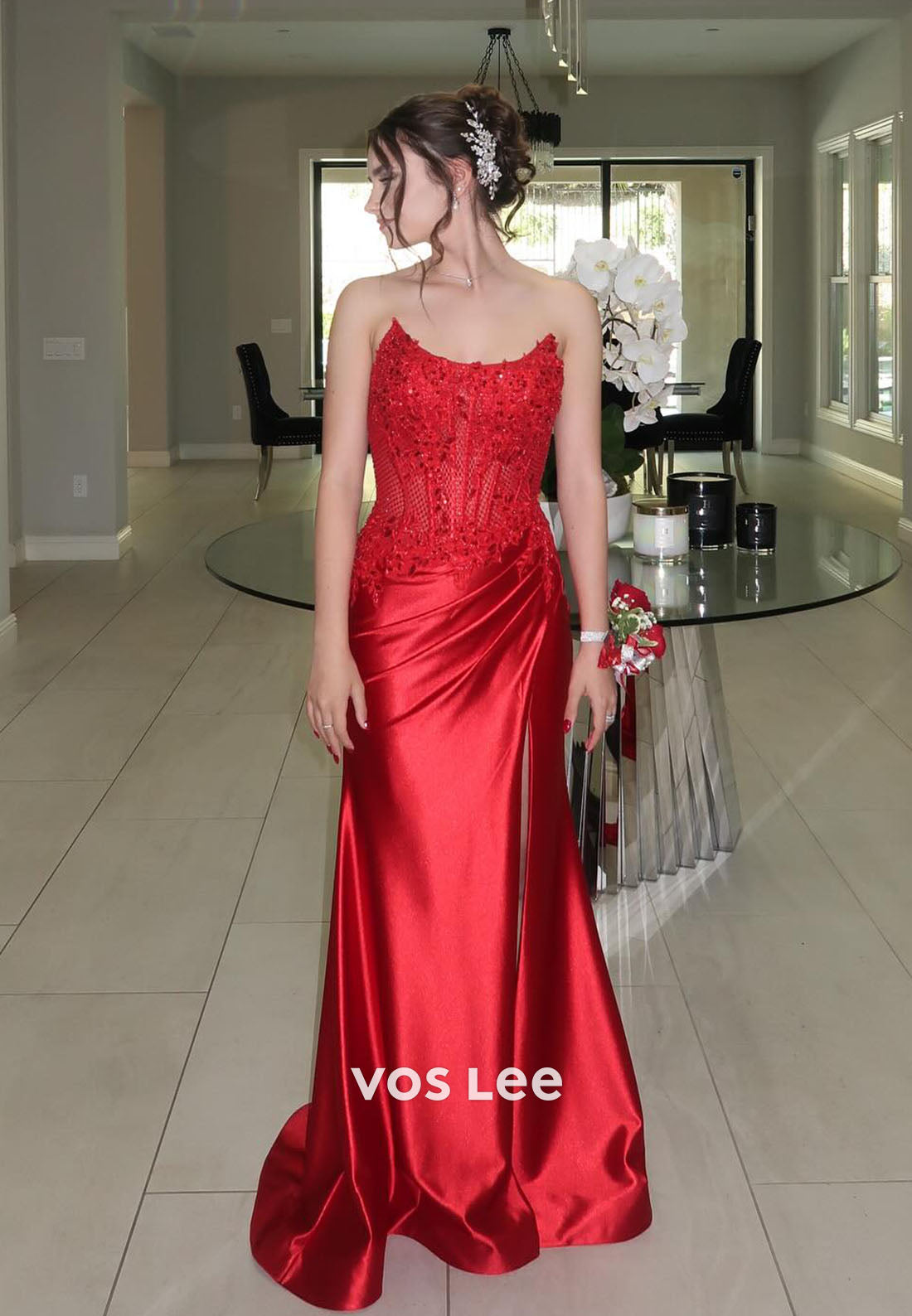 Stunning Red Satin Mermaid Prom Dress with Corset Bodice | 2026 Formal Gown