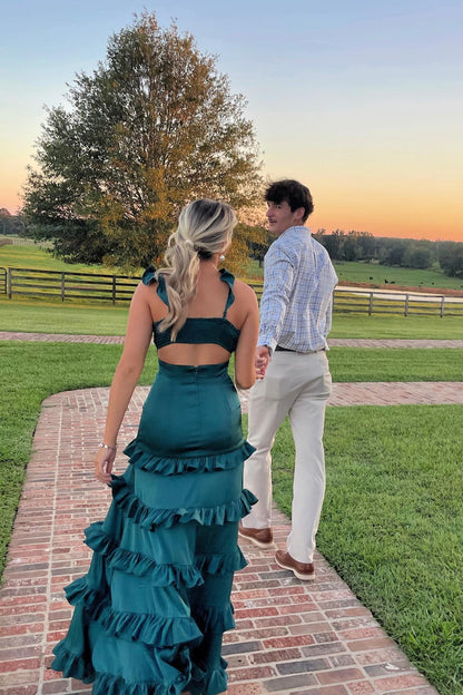 Knotted Sage Ruffles Tiered Maxi Dress