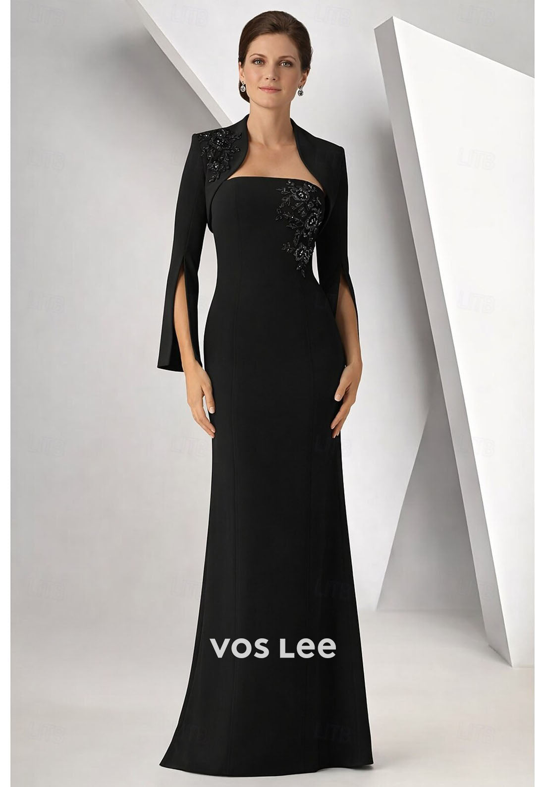 Dusty Blue Two-Piece Mother of the Bride Dress – Lace Appliqué Mermaid Gown with Capelet
