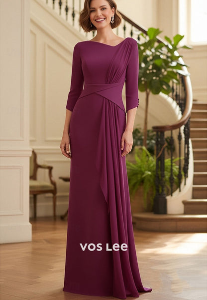 Elegant Vintage Chiffon Sheath Floor Length Dress with Pleats Ruffles