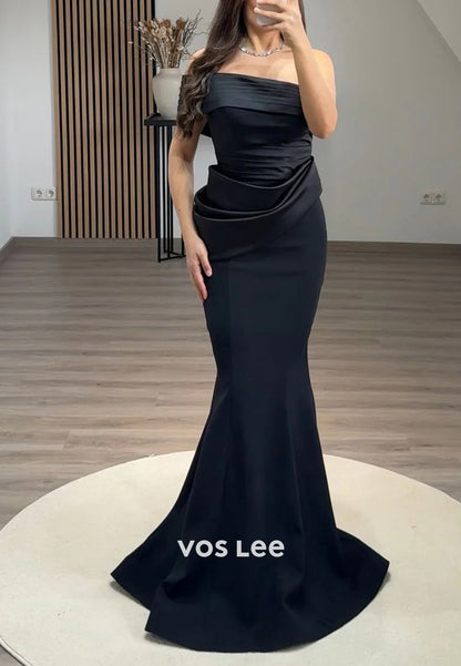 Classic & Timeless One Shoulder Pleated Mermaid Evening Dresses with Sweep Train