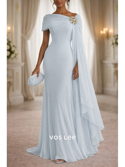 One-Shoulder Mother of the Bride Dress with Cape Detail | Chiffon Floor-Length Formal  Gown