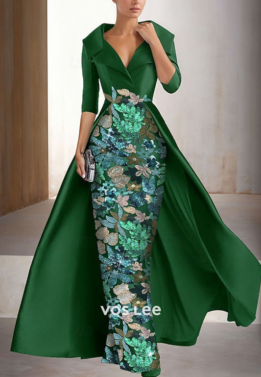 Elegant Half Sleeves Sheath Sequins Evening Dress mother Dress For Wedding