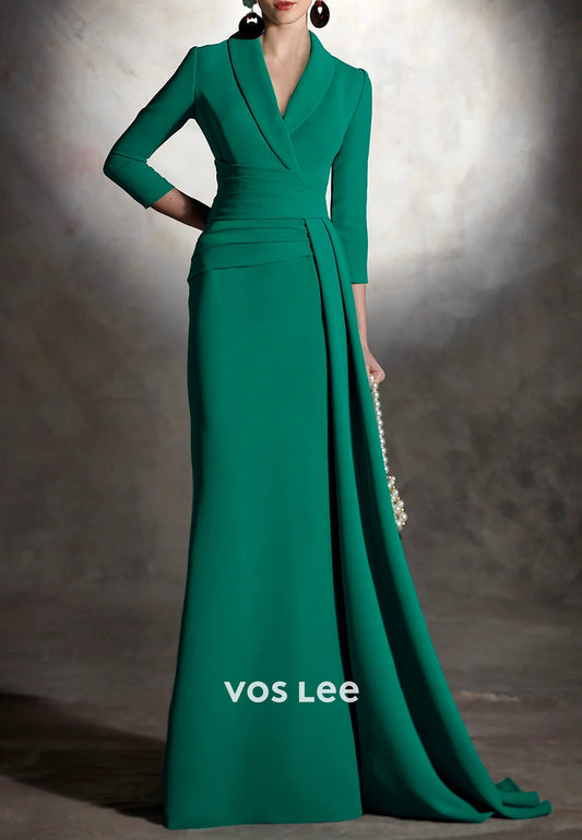 Dark Green 3/4 Sleeve Mermaid Mother of Bride Dresses with Sweep Train