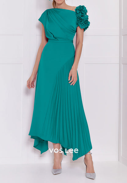 Short Sleeve A-Line Ankle-Length Pleated Mother of Bride Dresses