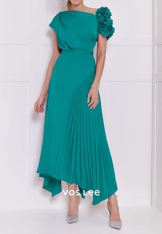 Short Sleeve A-Line Ankle-Length Pleated Mother of Bride Dresses