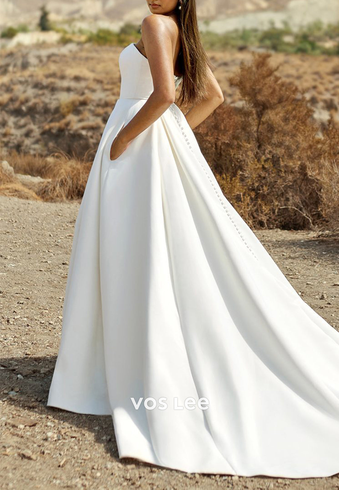 Gorgeous & Charming A-Line Strapless Pleated Wedding Dresses with Court Train