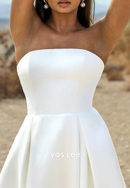 Gorgeous & Charming A-Line Strapless Pleated Wedding Dresses with Court Train