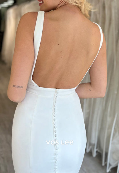Sexy and Sleek Spaghetti Straps Square Mermaid Wedding Dresses with Sweep Train