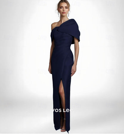 Elegant Long Evening Dress | Asymmetric Draped Neckline Party Gown