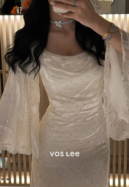 Sparkling & Simple Long Sleeve Scoop Sequins Pleated Ankle-Length Evening Dresses