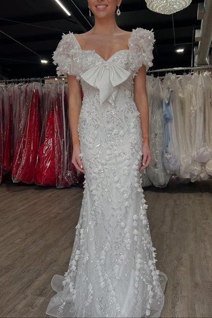 Short Puff Sleeves Pink Empire Long Formal Dress