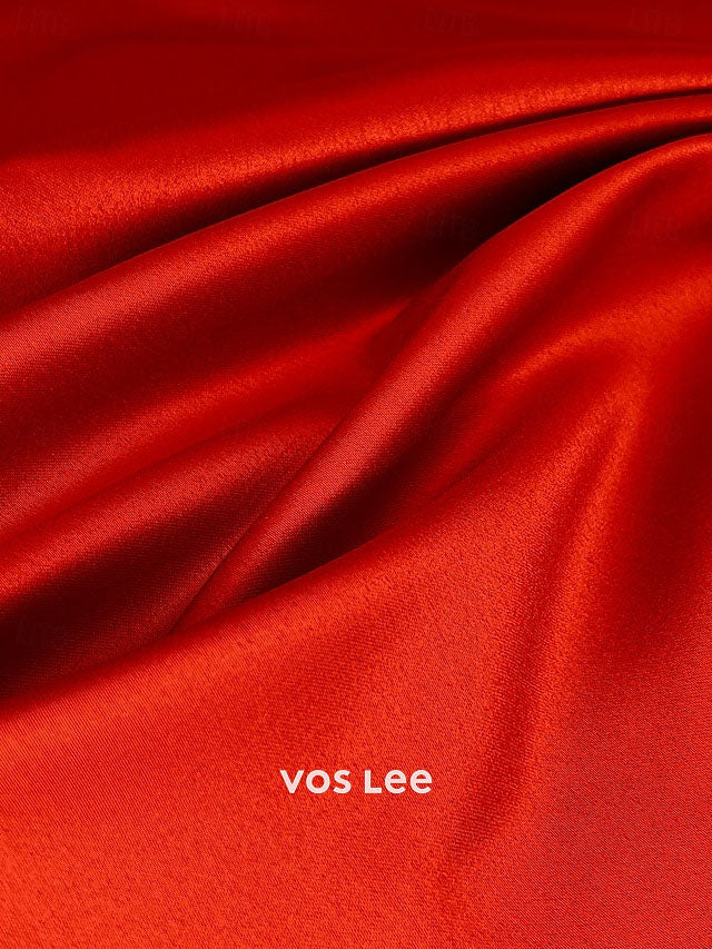 Red Off-the-Shoulder A-Line Gown – Satin Formal Dress with Oversized 3D Rose Detail