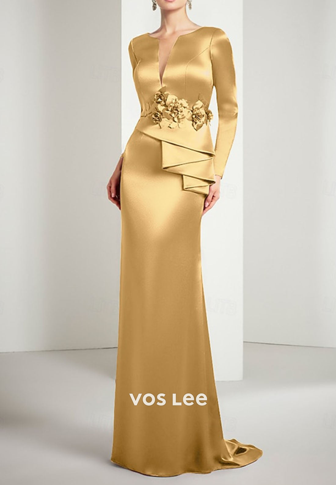 Long Sleeve V-Neck Formal Dress for Mother of the Bride