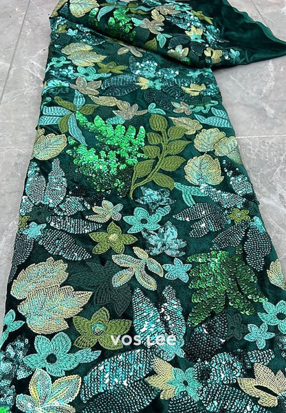 Luxury V-Neck Green Beaing Flowers With Shoulder Flowers Evening Dress