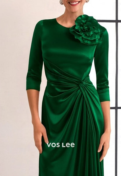 Elegant Pink Long Sleeves Pleat Evening Dress With 3D Flowers