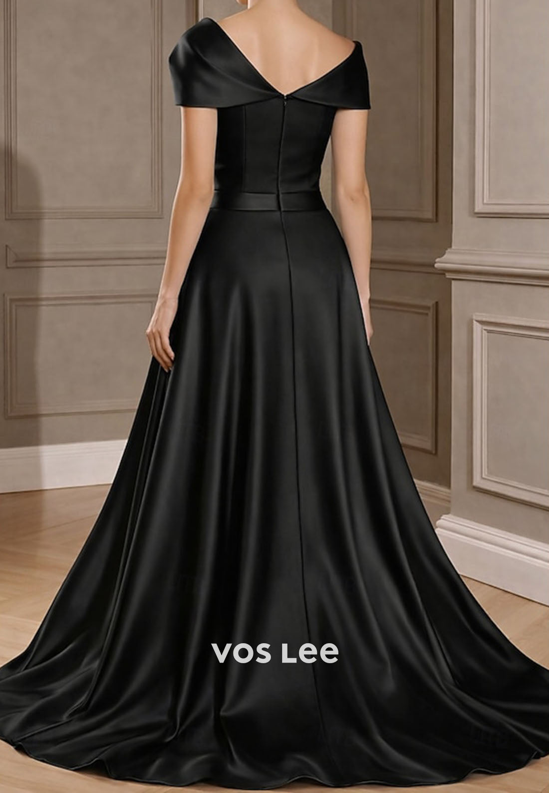 Off-the-Shoulder Jumpsuit with Overskirt Satin Formal Pant Suit for Mother of the Bride