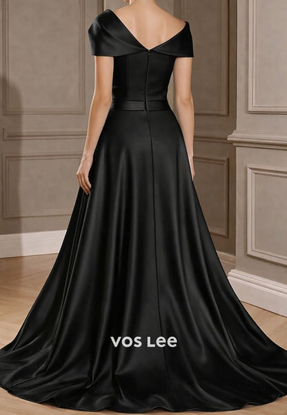 Off-the-Shoulder Jumpsuit with Overskirt Satin Formal Pant Suit for Mother of the Bride
