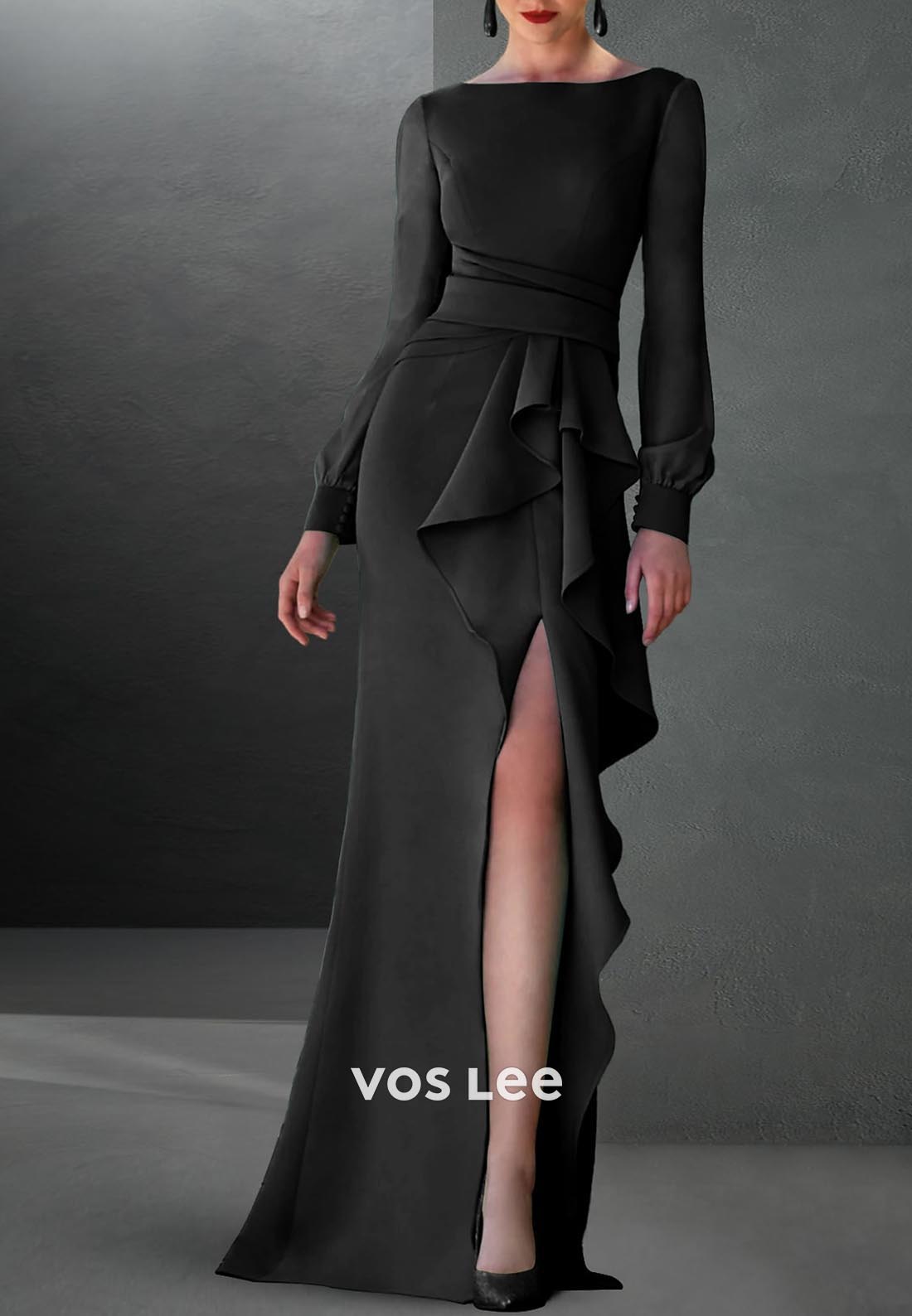 Fashion Long Sleeves Empire Waist Mermaid Evening Dress with Side Split