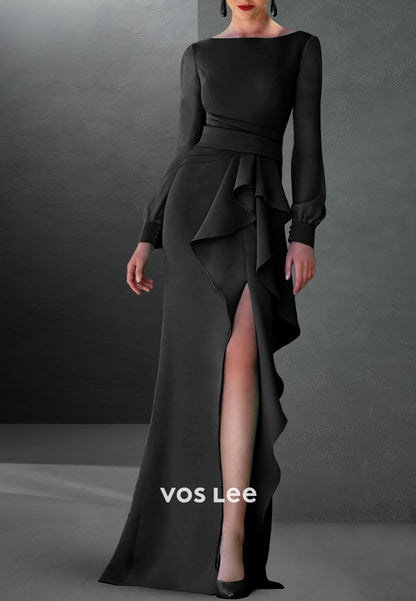 Fashion Long Sleeves Empire Waist Mermaid Evening Dress with Side Split