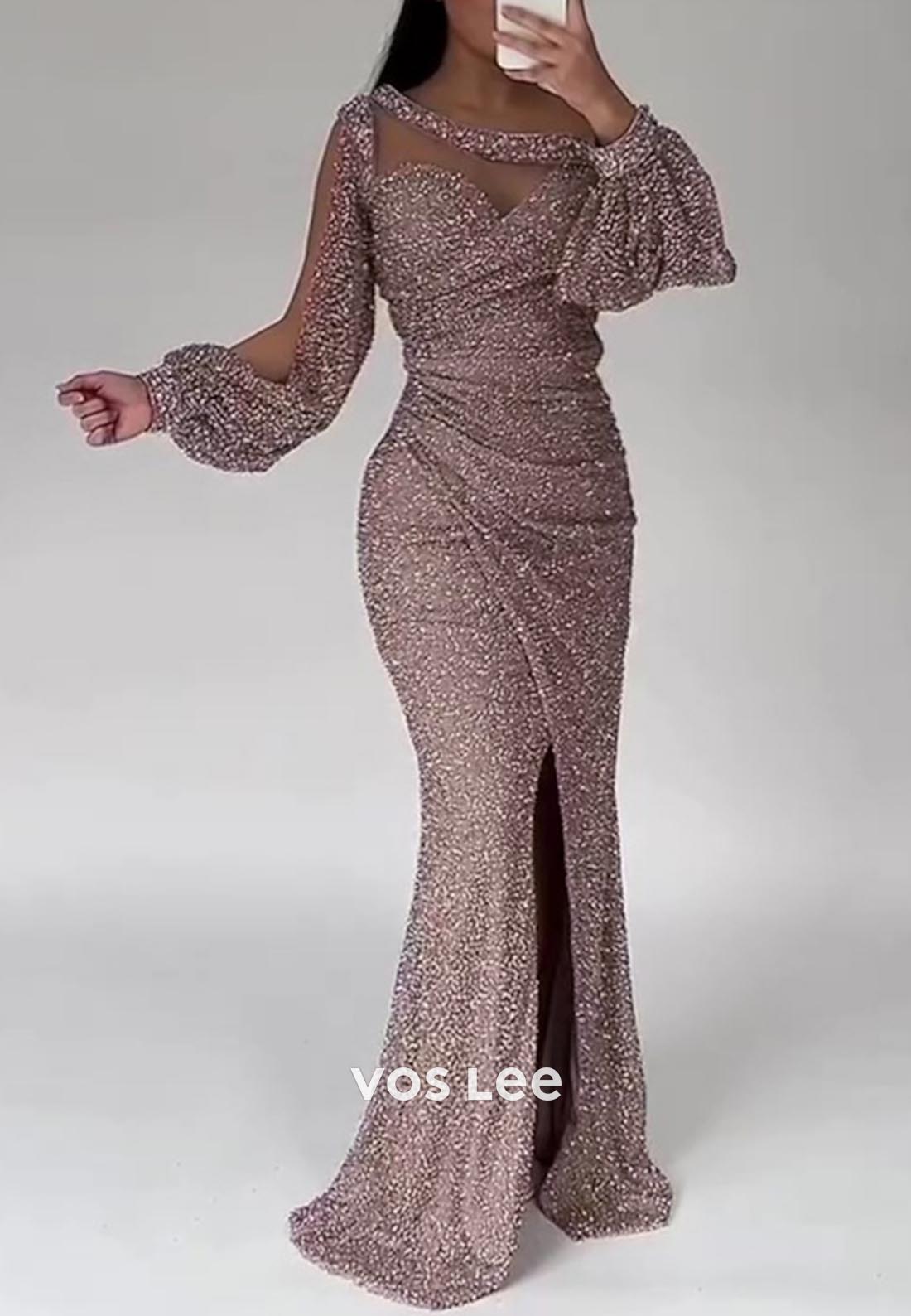 Glamorous & Dramatic Long Sleeves Sweetheart Mermaid Evening Dress with Split