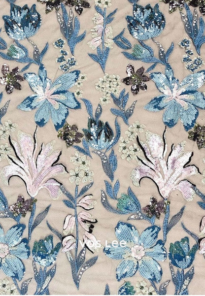 O-Neck Long Sleeves Sequins Flwers A Line Satin Evening Dress Mother Dress