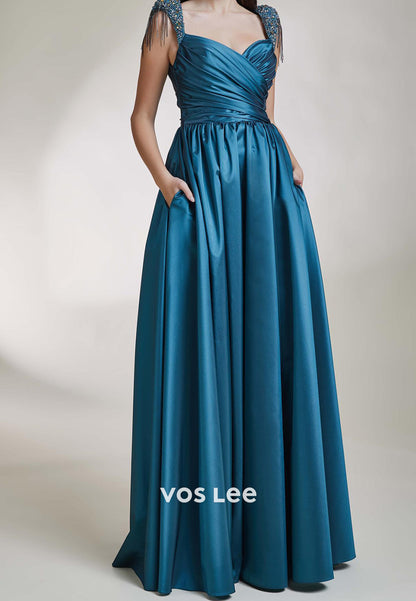 Chic & Modern 2025 A-Line Empire Waist Sweetheart Rhinestone Pleated Evening Dresses