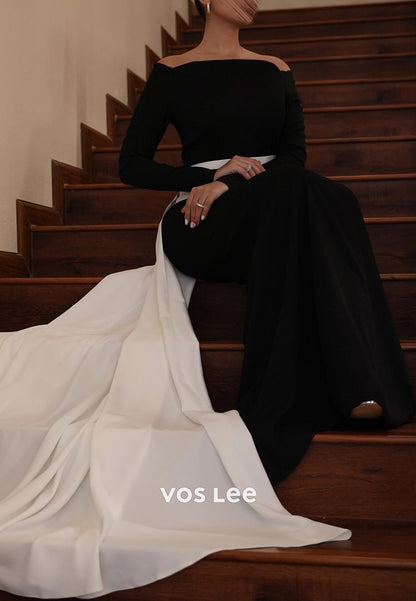 Couture & Ornate  Long Sleeve Off the Shoulder Mermaid Evening Dresses with Sweep Train
