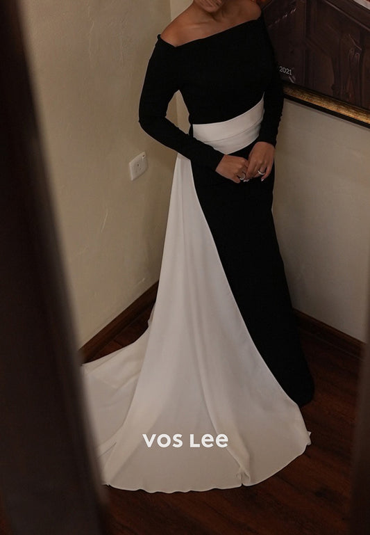 Couture & Ornate  Long Sleeve Off the Shoulder Mermaid Evening Dresses with Sweep Train