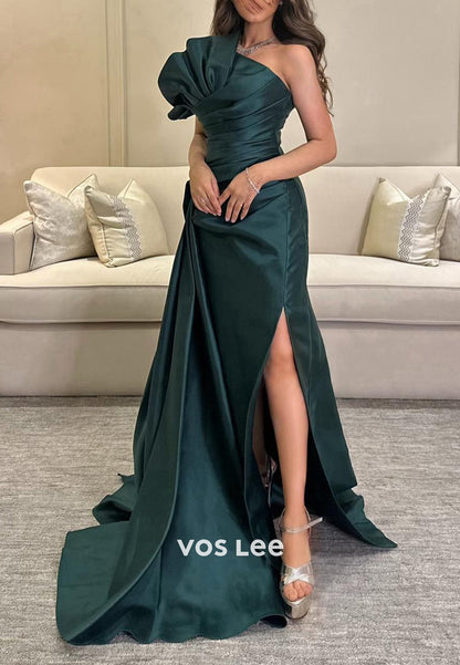 Gorgeous & Charming Strapless Pleated Mermaid Party Evening Dresses with Side Split