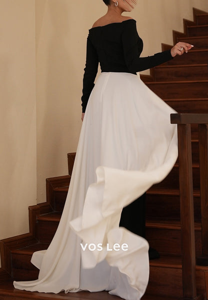 Couture & Ornate  Long Sleeve Off the Shoulder Mermaid Evening Dresses with Sweep Train