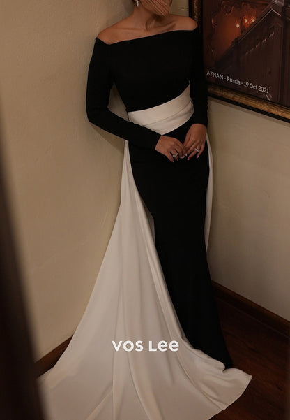 Couture & Ornate  Long Sleeve Off the Shoulder Mermaid Evening Dresses with Sweep Train