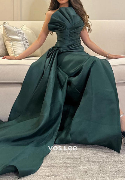 Gorgeous & Charming Strapless Pleated Mermaid Party Evening Dresses with Side Split