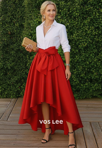 Elegant Vintage Simple Mother of the Bride Dress 3_4 Length Sleeve with Bow