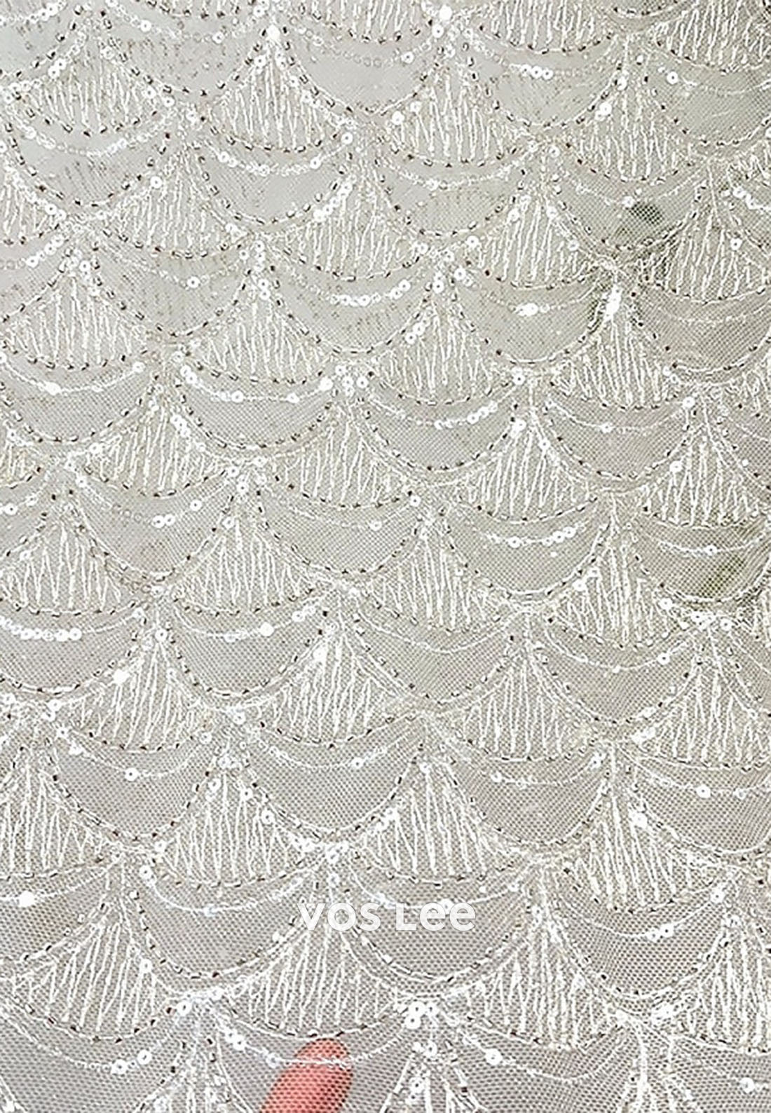 Sequin O Neck A-Line Long Sleeve Satin Evening Gown