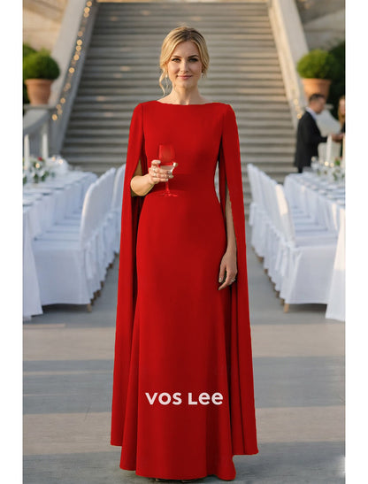 Cape-Sleeve Mermaid Gown – Formal Dress with Boat Neck