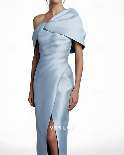 Elegant Long Evening Dress | Asymmetric Draped Neckline Party Gown
