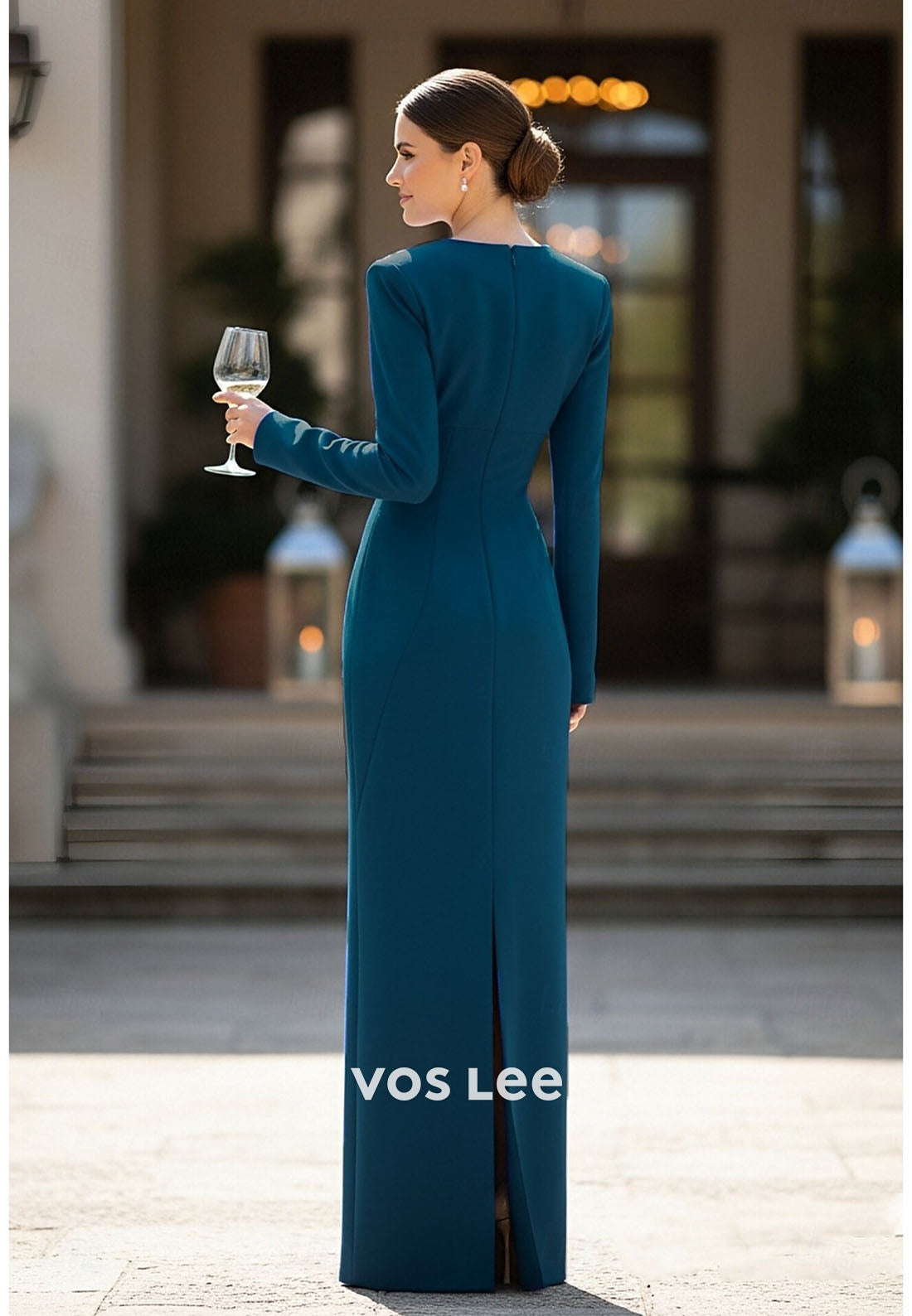 Long Sleeve Mother's Slim Fit Formal Dress for Wedding & Banquet