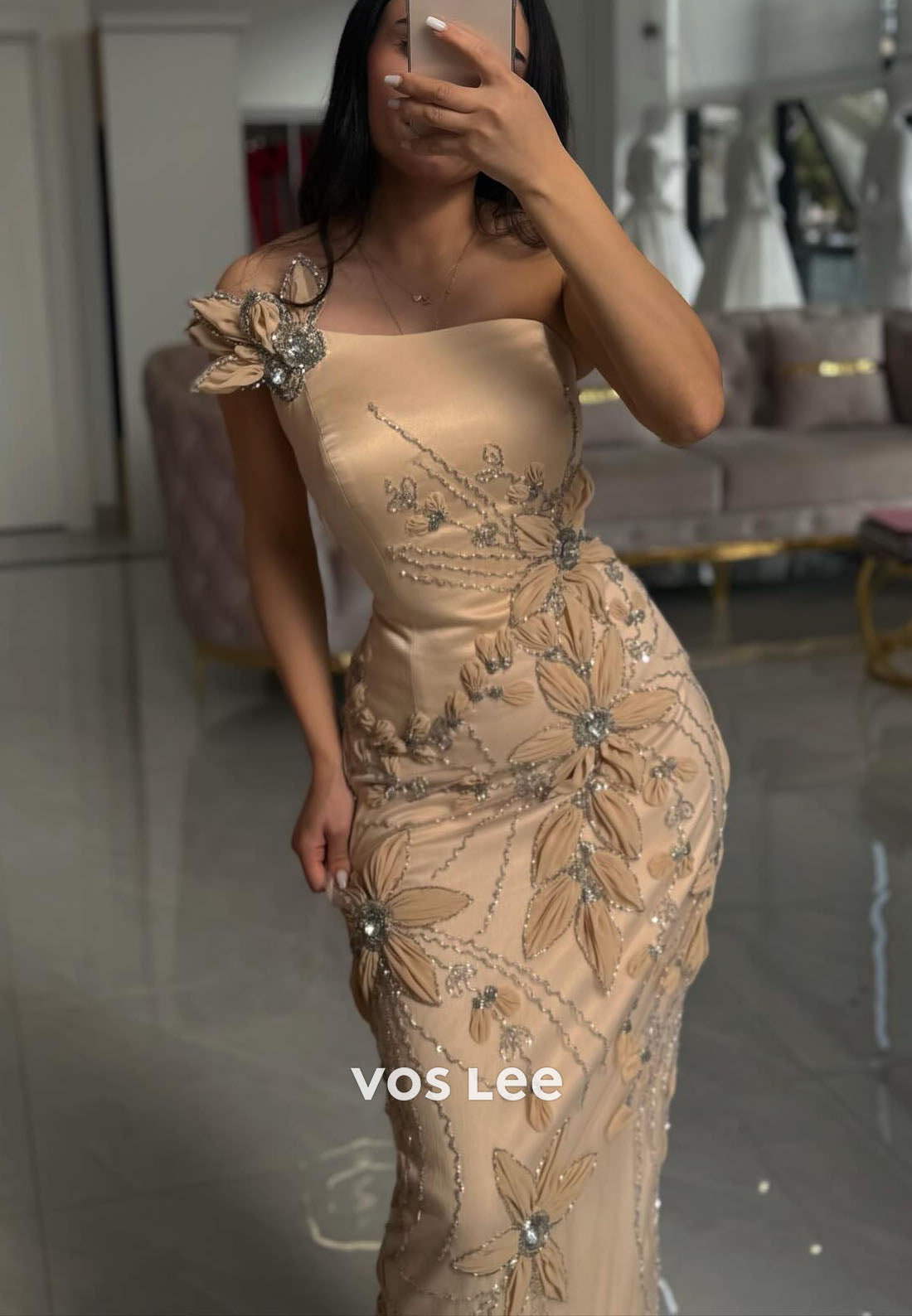 Luxuxry Beaded Flowers Sleeveless Floor-Length Mermaid Evening Dress