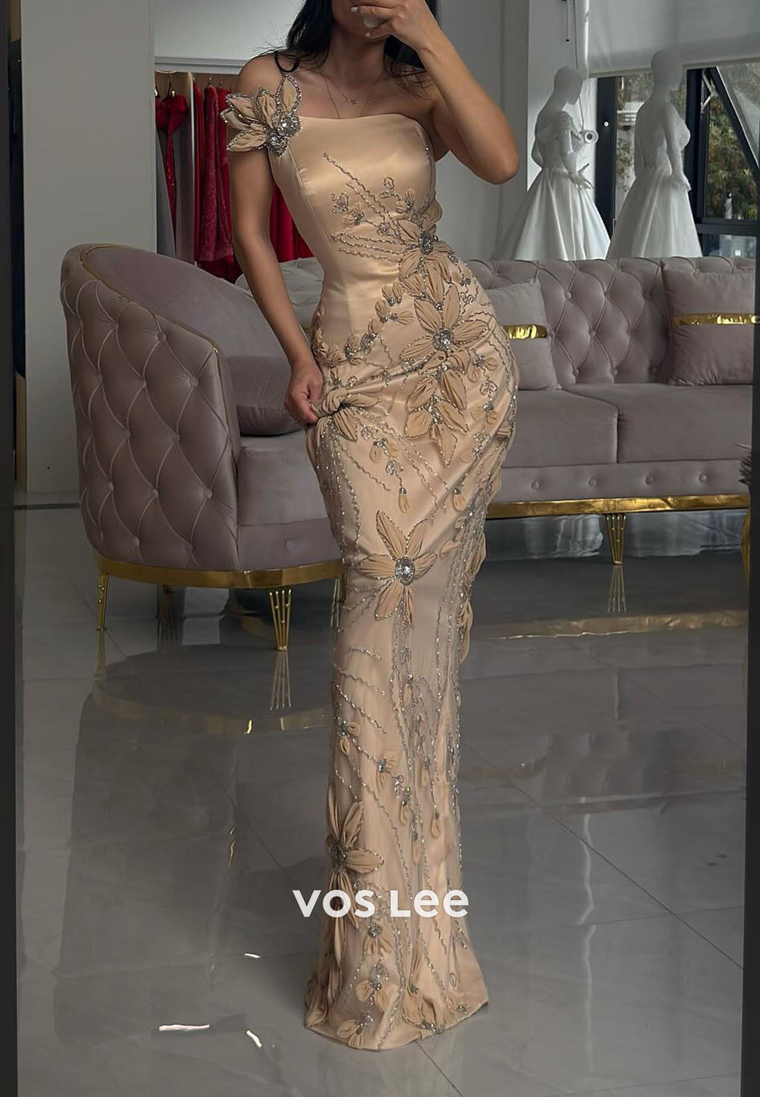 Luxuxry Beaded Flowers Sleeveless Floor-Length Mermaid Evening Dress