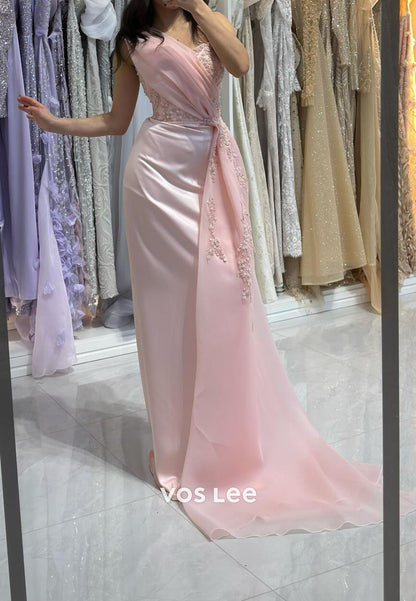 Pink Elegant One Shoulder Sequins Beading Appliques Sheath Evening Dress Formal Dress